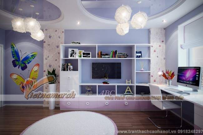 Thiết kế trần thạch cao đẹp và dễ thương cho phòng ngủ trẻ em3