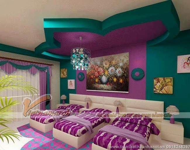 Thiết kế trần thạch cao đẹp và dễ thương cho phòng ngủ trẻ em
