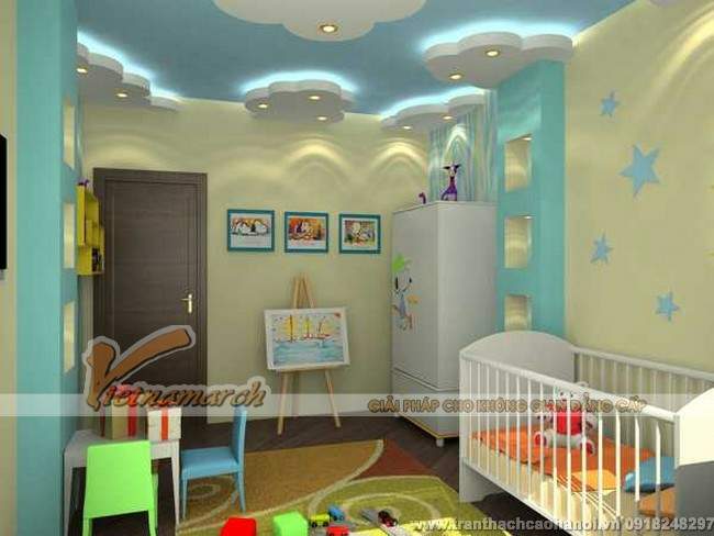Thiết kế trần thạch cao đẹp và dễ thương cho phòng ngủ trẻ em4