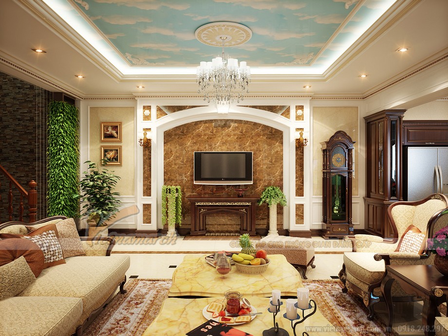 Hệ trần thạch cao sang trọng cho phòng khách căn hộ chung cư The Manor Central Park Nguyễn Xiển