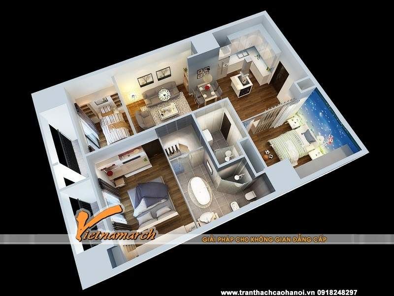 Thiết kế nội thất và trần thạch cao nhà chị Trang phòng 1518 tòa T2 chung cư Times City 14