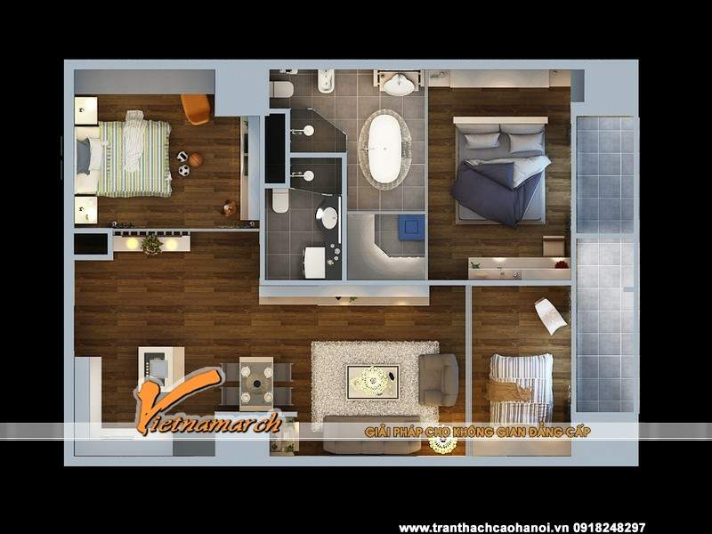 Thiết kế nội thất và trần thạch cao nhà chị Trang phòng 1518 tòa T2 chung cư Times City 16
