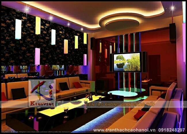 Mẫu thiết kế trần thạch cao phòng karaoke đẹp 01