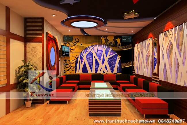 Mẫu thiết kế trần thạch cao phòng karaoke đẹp 09