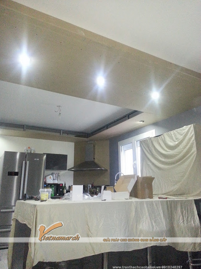 Thi công trần thạch cao phòng khách cho nhà chị Hồng, ở Khương Trung, Thanh Xuân, Hà Nội 07