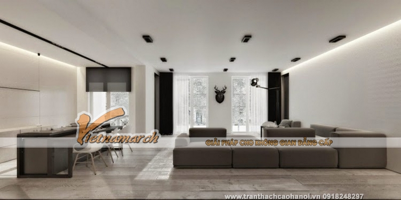Mẫu thiết kế trần thạch cao phòng khách hiện đại theo xu hướng tối giản và thanh lịch 02