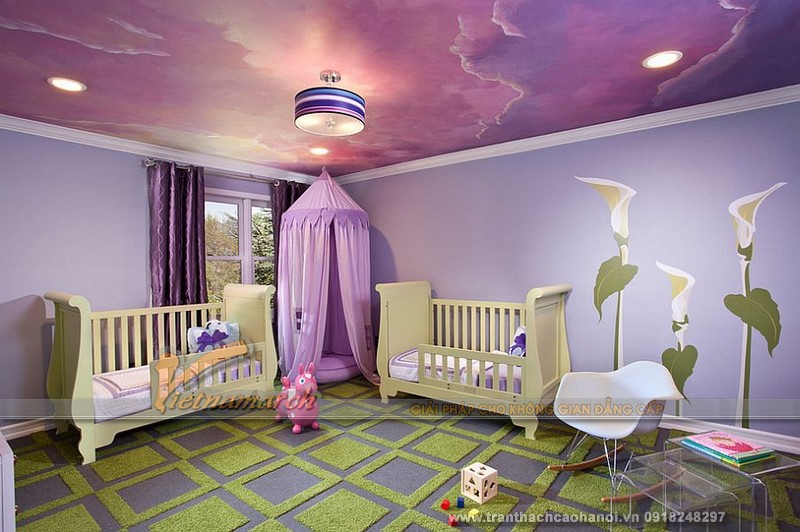 Mẫu thiết kế trần thạch cao phòng ngủ trẻ em ấn tượng và cuốn hút 03
