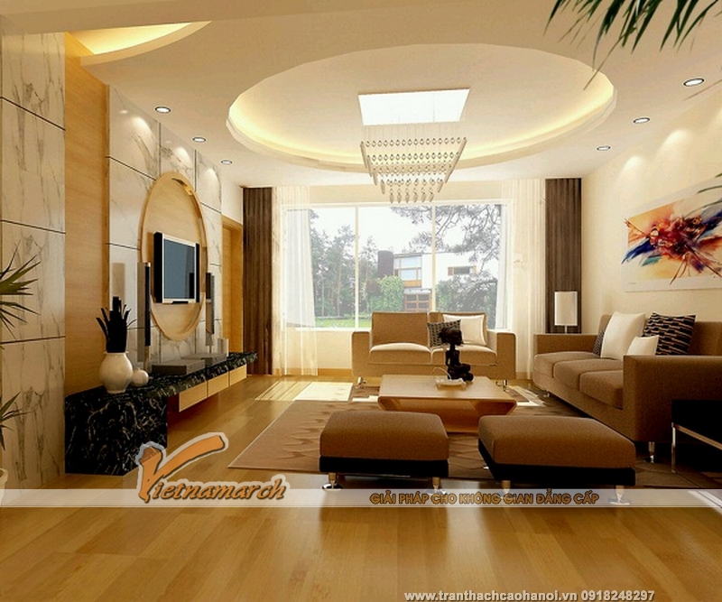 Mẫu thiết kế trần thạch cao phòng khách với kiểu dáng đơn giản 08