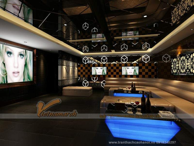 Mẫu thiết kế trần thạch cao phòng karaoke đẹp 02